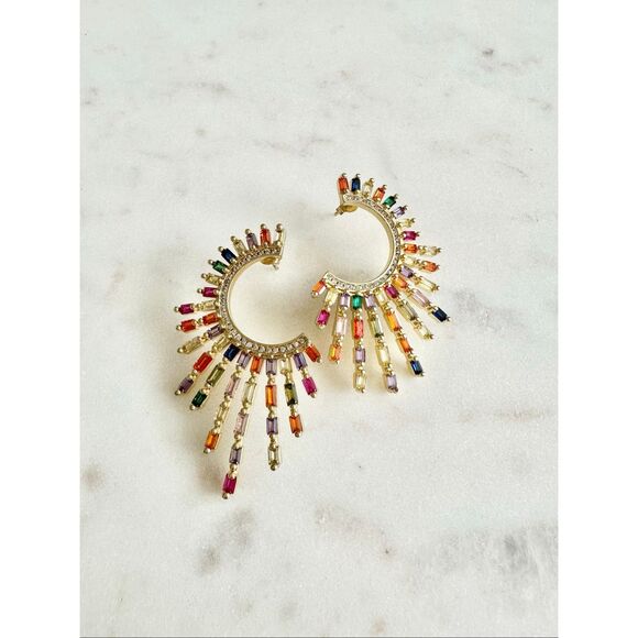 Cubic zirconia rainbow sunburst dangle earrings - Picture 1 of 4